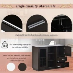 47 In.Kitchen Functional Sideboard With Glass Sliding Door And Integrated 16 Bar Wine Compartment - Espresso -Gourmet Interiors 4bf84d70 3da2 41bf aefa 83659d15483d