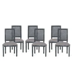 Regina French Country Wood And Cane Upholstered Dining Chair (Set Of 6) By Christopher Knight Home - Black + Gray -Gourmet Interiors 4c7e3d9e 8638 409f 8e1d 44582c04c056