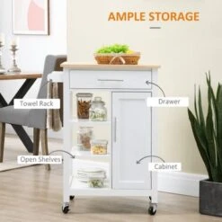 HOMCOM Compact Kitchen Island Cart On Wheels, Rolling Utility Trolley Cart With Storage Shelf & Drawer For Dining Room - Grey -Gourmet Interiors 4c95630d d22c 4163 8a1d 3ee9d6160287