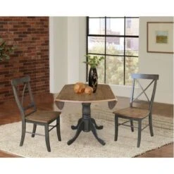 42" Solid Wood Dual Drop Leaf Table With 2 X-Back Chairs - 3 Piece Set - Black/Cherry -Gourmet Interiors 4cbac83d 28e1 44ad b1c8 4a6c5237d927