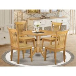Dublin Kitchen Table Set - Dining Table And Kitchen Chairs - Oak Finish (Pieces & Seat Type Options) - DLPO5-OAK-W