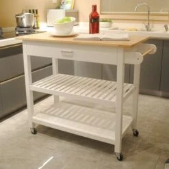 40 In.White Double Kitchen Cart - Kitchen Cart - White -Gourmet Interiors 4d5f8066 79ab 46e0 b29c 007c22b2abaa