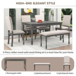 Nestfair 6-Piece Wood Dining Table Set With 4 Upholstered Chairs And Bench - Grey -Gourmet Interiors 4db9ac7b 3bdc 4dc6 9347 1cfcfaf81abd