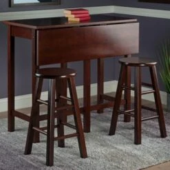 Lynnwood Drop Leaf Island Table With 2 Square Legs Stool Walnut -Gourmet Interiors 4dc8914b 15d4 4366 b5a0 bb6141143579