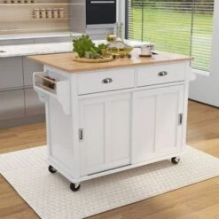 Nestfair Drop-Leaf Countertop Kitchen Cart Kitchen Island With Wheels And Storage Cabinet - Mint Green -Gourmet Interiors 4ecb14fb d878 4b59 a2f5 51efbb42ae05