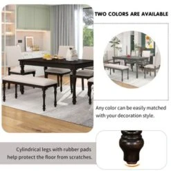 Nestfair 6-Piece Wood Dining Table Set With 4 Upholstered Chairs And Bench - Grey -Gourmet Interiors 4ee124e9 b116 4986 9c7a 6c2545972683