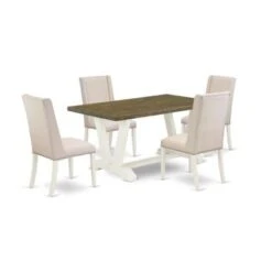 Dining Room Table Set - Rectangular Dining Table & Kitchen Chairs - Linen White Finish (No. Of Chairs & Bench Options) - V076FL201-7 -Gourmet Interiors 506e124f 4e52 484c a6fb b97edadc95cd