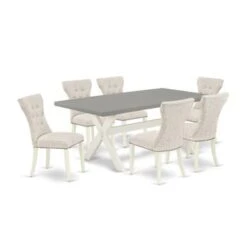 Dinette Set - Rectangular Table And Upholstered Parson Dining Chairs - Cement And Linen White Finish (Pieces Options) - X097GA235-6 -Gourmet Interiors 5085098f 8b3e 4778 a59b 90d8685ea358
