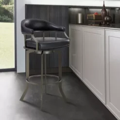 Shelly 26" Counter Height Swivel Grey Faux Leather And Black Wood Bar Stool -Gourmet Interiors 50c2f3bc 6193 4bf3 82e0 d5bf50cd56c2