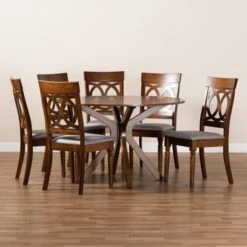 Baxton Studio Jessie Modern And Contemporary 7-Piece Dining Set - Walnut -Gourmet Interiors 51178a88 18f7 4db7 9077 b7ca3abc4413