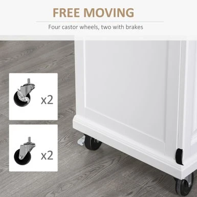 HOMCOM Kitchen Island Cart On Wheels With Extended Counter Drawer Cabinet Towel Racks Versatile Use Natural Wood Top And White - Portable - White - Wood 8 HOMCOM Kitchen Island Cart On Wheels With Extended Counter Drawer Cabinet Towel Racks Versatile Use Natural Wood Top And White - Portable - White - Wood - Image 6