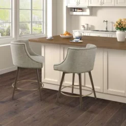 Jett Swivel Beige Upholstered Counter Stool