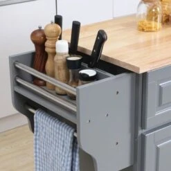 HOMCOM Rolling Kitchen Island On Wheels Utility Cart With Drop-Leaf And Rubber Wood Countertop, Storage Drawers, Dark Grey - Dark Grey - Stationary - Wood -Gourmet Interiors 51ab1f5d 36ce 4d5b b7f2 8c3781e62489