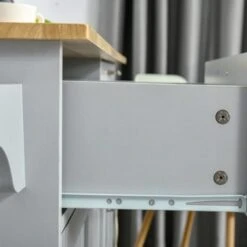 HOMCOM 48" Modern Kitchen Island Cart On Wheels With Storage Drawers, Rolling Utility Cart With Adjustable Shelves, Cabinets - White -Gourmet Interiors 51b7f2d1 21de 4013 8cfc a42210e6ae8c