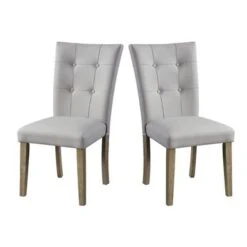 Set Of 2 Dining Chair In Tufted Gray Leatherette And Oak Finish - Gray And Oak
