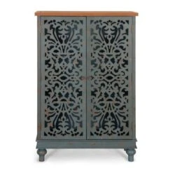 PHI VILLA 2-door Retro Antique Hollow-Carved Storage Cabinet - Blue -Gourmet Interiors 51bf3c23 bbad 4aea b212 bd1235af654c
