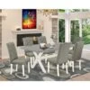 Dining Room Table Set - A Rectangular Table And Padded Parson Chairs - Cement And Linen White Finish (Pieces Options) - X097EL207-7 -Gourmet Interiors 522d2e9c 9c96 40d7 a3b1 dbc3f3fceec3