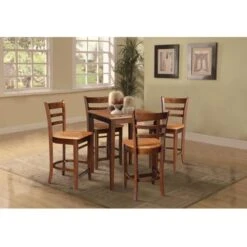 30" X 30" Counter Height Table With 4 Stools - 5 Piece Set - Cinnamon/Espresso