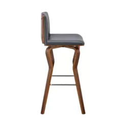 Gerty 26" Swivel Grey Faux Leather And Walnut Wood Bar Stool -Gourmet Interiors 52ef9828 c271 4590 8e27 e73bdba669f2