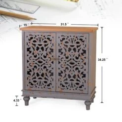 PHI VILLA 2-door Intricate Traditional Antique Storage Cabinet - Grey -Gourmet Interiors 53153f11 b83c 4c04 89cb 2a4bd15b1ddc