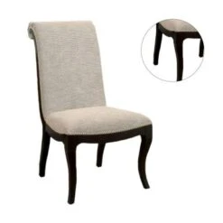 Set Of 2 Fabric Side Chair In Beige And Espresso - Beige -Gourmet Interiors 53539f0e 2258 4747 a223 f74db27cccf8