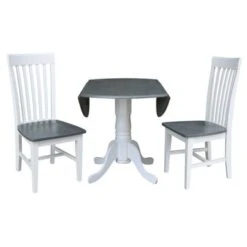 42 In. Drop Leaf Dining Table With 2 Slat Back Chairs - 3 Piece Set - 42 In. W X 42 In. D X 29.5 In. H - White/Heather Gray -Gourmet Interiors 536bc0c1 0577 4d2f 895e e36a99ede190