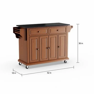 Full Size Solid Black Granite Top Classic Cherry Finish Kitchen Cart - N/A - Kitchen Cart - Wood - Cherry 7 Full Size Solid Black Granite Top Classic Cherry Finish Kitchen Cart - N/A - Kitchen Cart - Wood - Cherry - Image 5