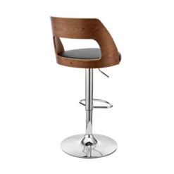 Paulo Adjustable Swivel Black Faux Leather And Walnut Wood Bar Stool With Chrome Base -Gourmet Interiors 54235b1c 5729 4bbb b6c7 f3bf6822e52b