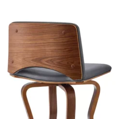 Gerty 26" Swivel Grey Faux Leather And Walnut Wood Bar Stool -Gourmet Interiors 546bf24a bf92 44d3 b503 b0eb747562fa