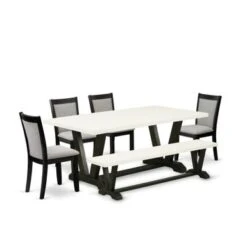 East West Furniture Dining Room Table Set - A Linen White Top Table With Trestle Base And Fabric Parson Chairs (Pieces Option) - V627MZ606-5 -Gourmet Interiors 54edc964 bcc4 4c05 9a7f f57ddc231a80