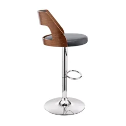 Itzan Adjustable Swivel Grey Faux Leather And Walnut Wood Bar Stool With Chrome Base -Gourmet Interiors 54fa1ff1 57e0 4b98 a90f 8385972603e9