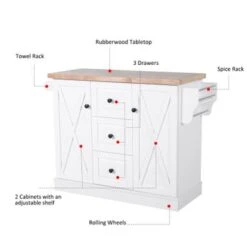 HOMCOM Farmhouse Mobile Kitchen Island Utility Cart With Barn Door Style Cabinets, Drawers And Wheels- White - White - Portable - Wood -Gourmet Interiors 55426047 a724 43ac 954b fba9e7f2c62c