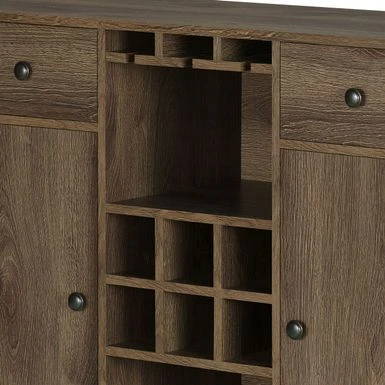 DH BASIC Rustic Distressed Walnut 42" Buffet With Wine Grid By Denhour - Distressed Walnut 6 DH BASIC Rustic Distressed Walnut 42" Buffet With Wine Grid By Denhour - Distressed Walnut - Image 4