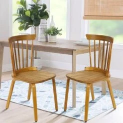 Black Solid Wood Slat Back Windsor Dining Chairs, Set Of 2/4 - 34.06" H X 16.54"W X 16.93"D - Set Of 2 - Blue -Gourmet Interiors 559f9d85 63aa 4ef1 82c7 5e4447f1dd11