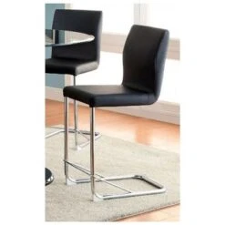 Set Of 2 Dining Chairs In Black And Chrome Finish - Counter Height