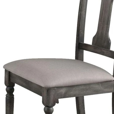 Wooden Side Chairs With Linen Padded Seat And Splat Back Design, Gray And Beige, Set Of Two - Grey - Set Of 2 5 Wooden Side Chairs With Linen Padded Seat And Splat Back Design, Gray And Beige, Set Of Two - Grey - Set Of 2 - Image 3