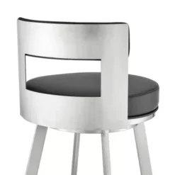 Lynof Swivel Counter Stool In Brushed Stainless Steel With Black Faux Leather -Gourmet Interiors 56a8b285 a0f9 4e7e 80e6 738de25c1de0