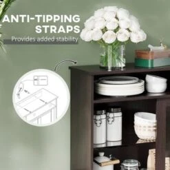 HOMCOM Modern Kitchen Storage Sideboard, Buffet Cabinet, Sliding Glass Doors Cupboard With Adjustable Shelf, Dark Brown - Brown -Gourmet Interiors 56d38c67 91ea 4e69 a007 d562442660c7