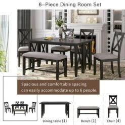 Merax 6-Piece Dining Set With Foldable Table, Bench - Grey -Gourmet Interiors 5741e3f8 63bb 4d50 a414 f9a76dcf0dd4