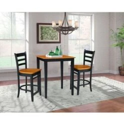Gourmet Interiors 7 30" X 30" Counter Height Table With 2 Stools - 3 Piece Set - Black / Cherry