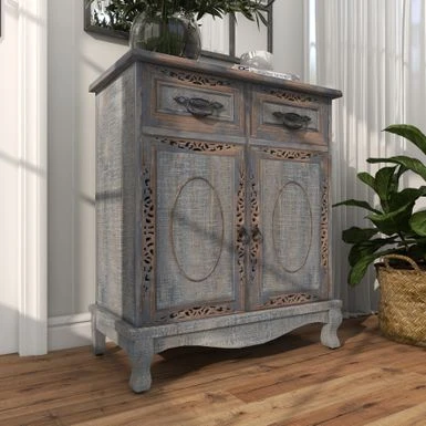 Gray Wood Intricately Carved Vintage Cabinet - Grey - Dresser 10 Gray Wood Intricately Carved Vintage Cabinet - Grey - Dresser - Image 8