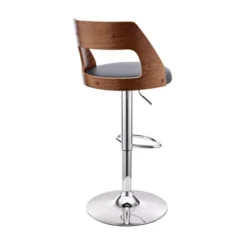 Itzan Adjustable Swivel Grey Faux Leather And Walnut Wood Bar Stool With Chrome Base -Gourmet Interiors 589d1eec f236 4102 b256 db4aae36f995