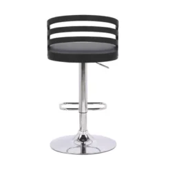 Adele Adjustable Height Swivel Grey Faux Leather And Black Wood Bar Stool With Chrome Base -Gourmet Interiors 58f28284 76c8 4069 a71b 05da33e30c11