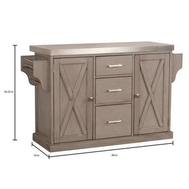 Hillsdale Brigham Kitchen Island In Gray With Stainless Steel Top - 36.25H X 48W X 18D - Portable 6 Hillsdale Brigham Kitchen Island In Gray With Stainless Steel Top - 36.25H X 48W X 18D - Portable - Image 4