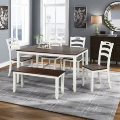 6 Piece Dining Table Set With Bench, Table Set With Waterproof Coat - Ivory And Cherry -Gourmet Interiors 59484c83 0457 424e a2eb 43126d2f9280