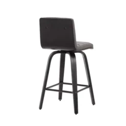 Vienna 26" Counter Height Swivel Grey Faux Leather And Black Wood Bar Stool -Gourmet Interiors 59773594 8ba7 436c b267 80ba439034cb