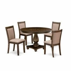 East West Furniture Dining Table Set - A Kitchen Table And Linen Fabric Dining Chairs With High Back (Pieces Option) - F2MZ7-716 -Gourmet Interiors 59a381b4 0c7c 4e80 b3e2 967687d0428f