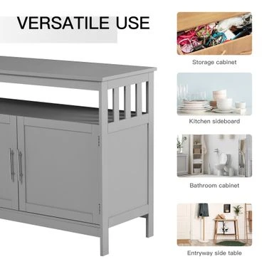HOMCOM Kitchen Console Table, Buffet Sideboard, Wooden Storage Table With 2-Level Cabinet And Open Space - Grey 22 HOMCOM Kitchen Console Table, Buffet Sideboard, Wooden Storage Table With 2-Level Cabinet And Open Space - Grey - Image 20