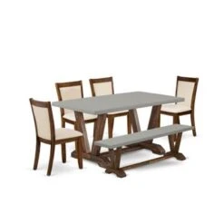 East West Furniture Dinette Set, A Dinner Table And Padded Chairs With Linen Fabric Seat (Pieces Option) - V796MZN32-5 -Gourmet Interiors 59b7dd84 3a71 45d9 8d87 fb2046331236
