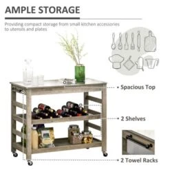 HOMCOM Kitchen Cart Rolling Kitchen Island Utility Trolley With Stainless Steel Top & Storage Wine Rack - 42.5"W X 19"D X 35"H - Kitchen Cart - Grey -Gourmet Interiors 59d7f198 3357 4328 b2d5 e7711cc8c516